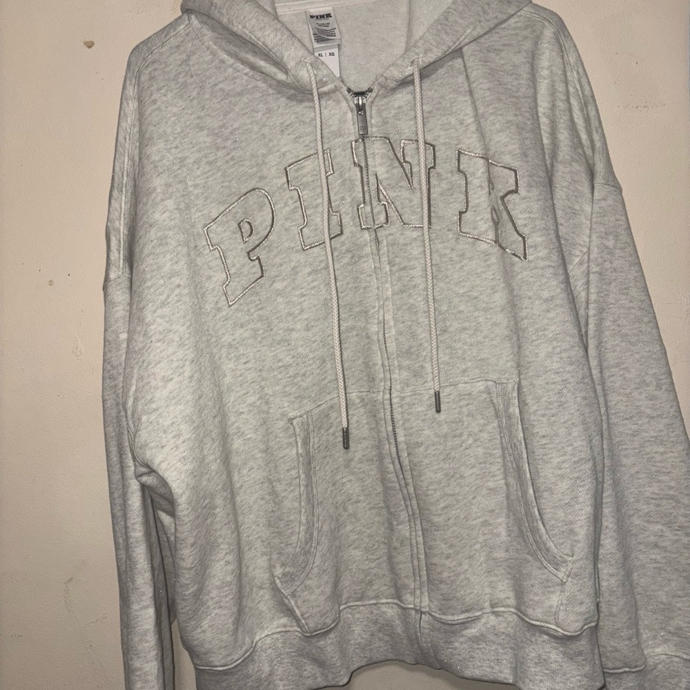 PINK Victoria's Secret Light Gray Zip-Up Hoodie